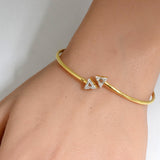 .20ct G SI 14K Yellow Gold Diamond Flexible Arrows Open Bangle Bracelet