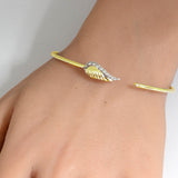 .20ct G SI 14K Yellow Gold Diamond Flexible Leaf Open Bangle Bracelet