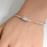.20ct G SI 14K White Gold Diamond Flexible Leaf Open Bangle Bracelet