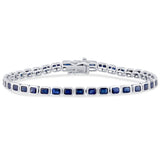 6.84ct G SI 14K White Gold Blue Sapphire Gemstones Bracelet 7" Long