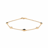 .51ct G SI 14K Yellow Gold Black & White Diamond Flower Chain Bracelet 7" Long