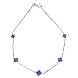 .51ct 14K White Gold Blue Sapphire Gemstones Chain Bracelet 7" Long