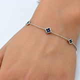.51ct 14K White Gold Blue Sapphire Gemstones Chain Bracelet 7" Long