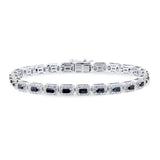 <span style="color:purple">SPECIAL!</span> 4.41ct G SI 14K White Gold Diamond & Blue Sapphire Gemstones Tennis Bracelet 7" Long