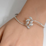 .47ct G SI 14K White Gold Diamond Flexible Leaf Bangle Bracelet