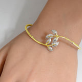 .48ct G SI 14K Yellow Gold Diamond Flexible Leaf Bangle Bracelet