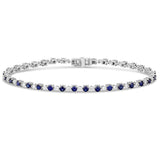 3.28ct G SI 14K White Gold Diamond & Blue Sapphire Gemstones Tennis Bracelet 7" Long