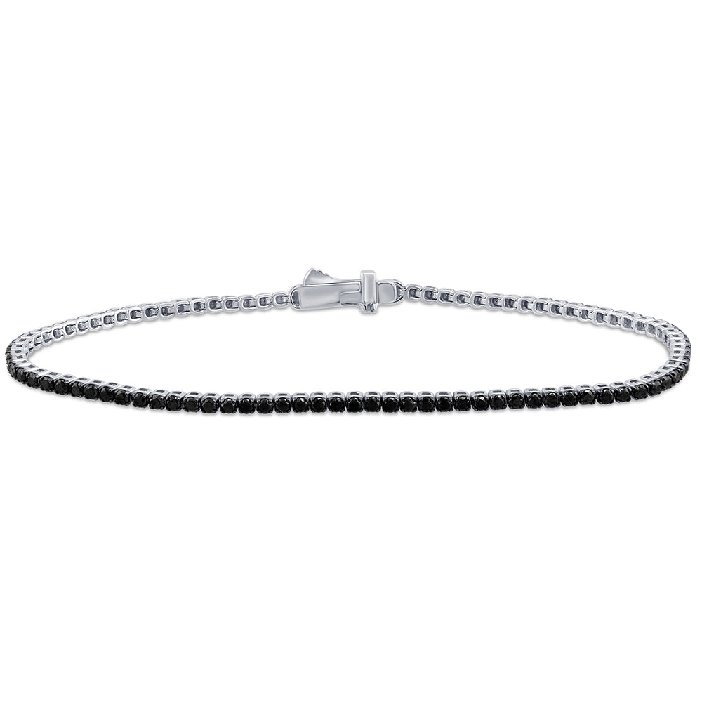 1.83ct G SI 14K White Gold Black Diamonds Tennis Bracelet 7" long