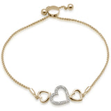 .05ct G SI 14K Two Tone Gold Diamond Heart Shapes Adjustable Bola Bracelet 7.25" Long Adjustable