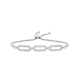 <span style="color:purple">SPECIAL!</span>.25ct G SI 14K White Gold Diamond Paperclip Style Adjustable Bola Bracelet 7.25" Long Adjustable