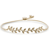 .10ct G SI 14K Yellow Gold Diamond Leaf Adjustable Bola Bracelet 7.25" Long Adjustable