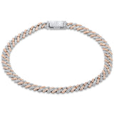 <span style="color:purple">¡ESPECIAL!</span> Pulsera Cubana Cuadrada de Oro de Dos Tonos de 14K con Diamantes de 5mm, 1.97ct G SI, 8" de Largo