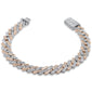 <span style="color:purple">SPECIAL!</span> 9mm 3.14ct G SI 14K Two Tone Rose & White Gold Round & Baguette Diamond Square Cuban Bracelet 8" Long