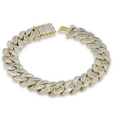 <span style="color:purple">SPECIAL!</span>11MM 4.81ct G SI 14K Yellow Gold Round & Baguette Iced Out Diamond Cuban Bracelet 8" Long