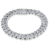 <span style="color:purple">SPECIAL!</span>11MM 4.75ct G SI 14K White Gold Round & Baguette Diamond Cuban Bracelet 8" Long
