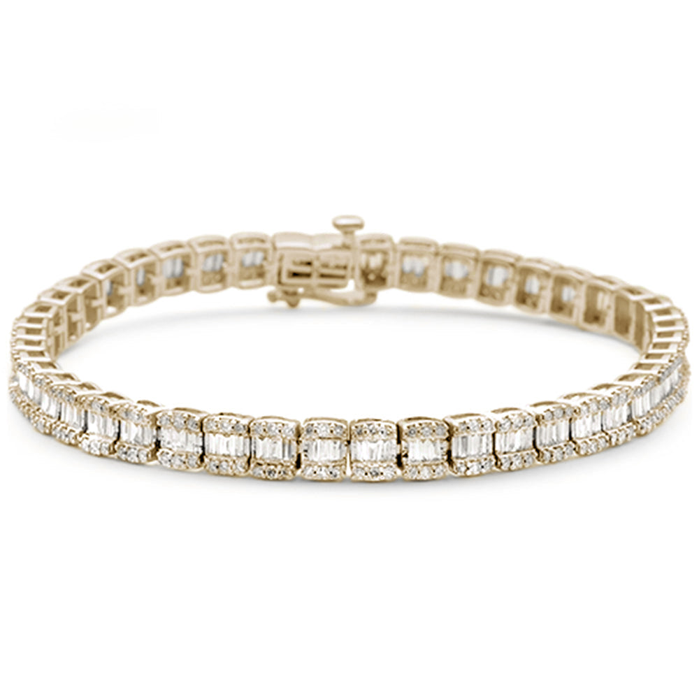 2.16ct G SI 14K Yellow Gold Round & Baguette Diamond Bracelet 8"