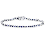 1.92ct G SI 14K White Gold Diamond Bezel Set Blue Sapphire Gemstones Tennis Bracelet 7" Long
