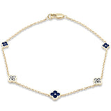 .48ct G SI 14K Yellow Gold Diamond & Blue Sapphire Gemstones Flower Bracelet 7" Long