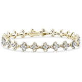 2.91ct G SI 14K Yellow Gold Diamond Flower Bracelet 7" Long