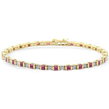 3.15ct G SI 14K Yellow Gold Diamond Ruby Gemstones Bracelet 7" Long