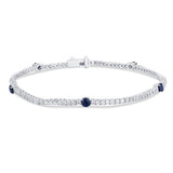 2.22ct G SI 14K White Gold Diamond & Blue Sapphire Gemstones Tennis Bracelet 7" Long