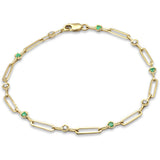 .23ct G SI 14K Yellow Gold Diamond Emerald Gemstones Paper Clip Bracelet 7" Long