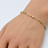 .23ct G SI 14K Yellow Gold Diamond Emerald Gemstones Paper Clip Bracelet 7" Long