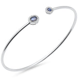 .60ct G SI 14K White Gold Diamond & Blue Sapphire Gemstones Open Bangle Bracelet