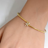 .14ct G SI 14K Yellow Gold Diamond Flower Open Bangle Bracelet