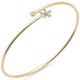.14ct G SI 14K Yellow Gold Diamond Flower Open Bangle Bracelet