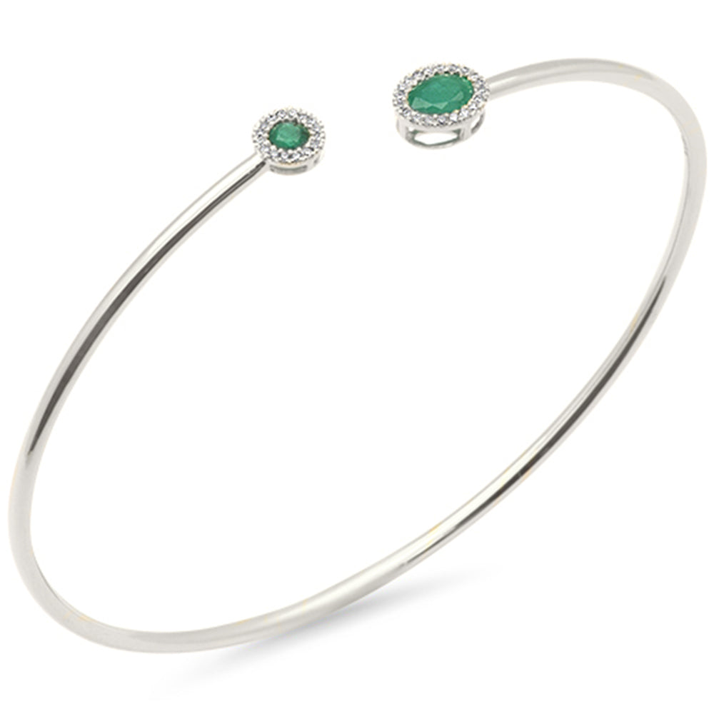 <span style="color:purple">SPECIAL!</span> .47ct G SI 14K White Gold Diamond & Natural Emerald Gemstones Open Bangle Bracelet