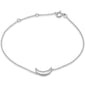.05ct G SI 14K White Gold Diamond Half Moon Chain Bracelet 7" Long Adjustable