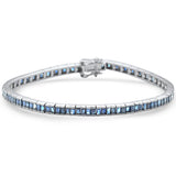 <span style="color:purple">SPECIAL!</span> 6.41ct G SI 14K White Gold Blue Sapphire Gemstones Bracelet 7" Long