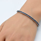 <span style="color:purple">SPECIAL!</span> 6.41ct G SI 14K White Gold Blue Sapphire Gemstones Bracelet 7" Long
