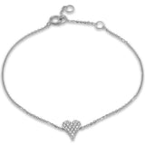 .16ct G SI 14K White Gold Diamond Heart Chain Bracelet 7.25" Long