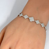 1.19ct G SI 14K White Gold Diamond Clover Bracelet 7" Long