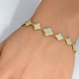 1.24ct G SI 14K Yellow Gold Diamond Clover Bracelet 7" Long