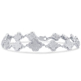 1.19ct G SI 14K White Gold Diamond Clover Bracelet 7" Long