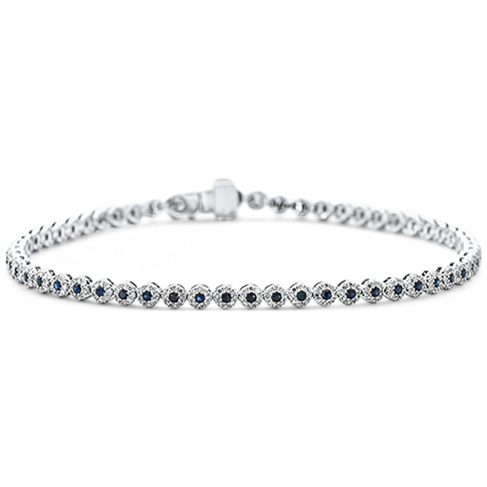 1.72ct G SI 14K White Gold Diamond & Blue Sapphire Gemstone Bracelet 7.25" Long