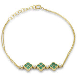 .60ct G SI 14K Yellow Gold Diamond & Emerlad Clover Bracelet Adjustable
