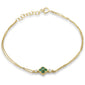 .22ct G SI 14K Yellow Gold Diamond & Emerald Gemstones Clover Chain Bracelet 7.25" Long Adjustable