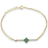.26ct G SI 14K Yellow Gold Diamond & Emerald Gemstones Chain Bracelet 7.25" Long
