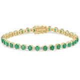 5.58ct G SI 14K Yellow Gold Diamond & Emerald Gemstones Bracelet 7" Long
