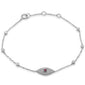 .30ct G SI 14K White Gold Diamond & Ruby Gemstone Evil Eye Chain Bracelet 7.25" Long