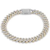 7MM 2.09ct G SI 14K Two Tone Gold Diamond Micro Pave Cuban Square Link Bracelet 8"