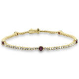 <span style="color:purple">¡ESPECIAL!</span> Pulsera de 2.54ct G SI de Oro Amarillo de 14K con Diamantes y Rubíes de 7" de Largo