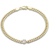 .30ct G SI 14K Yellow Gold Emerald Cut Diamond Cuban Bracelet 7" Long