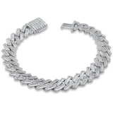 11mm 4.46ct G SI 14K White Gold Round & Baguette Diamond Square Cuban Bracelet 8" Long