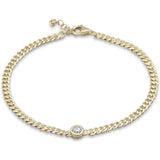 .34ct G SI 14K Yellow Gold Bezel Set Round Diamond Cuban Chain Bracelet 7.5" Long