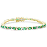 5.42ct G SI 14K Yellow Gold Diamond & Natural Emerald Gemstone Bracelet 7" Long